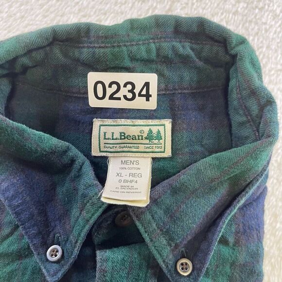 LL Bean Relaxed Mens XL Green Blue Blackwatch Plaid Tartan Button Down Flannel - Picture 10 of 10